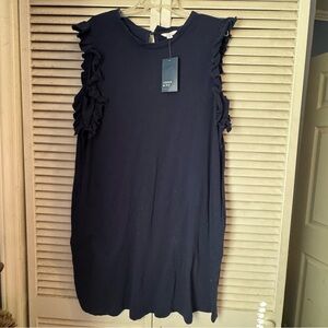 Crown & Ivy Navy Ruffle Sleeve Shift Dress XL NWT Pockets